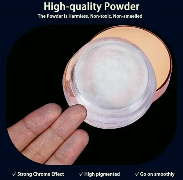 Allstarry White Chrome Nail Powder, Iridescent Pearlescent Effect