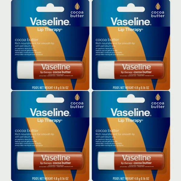 Vaseline Lip Therapy Cocoa Butter Balm, Pack of 4, 0.16 oz
