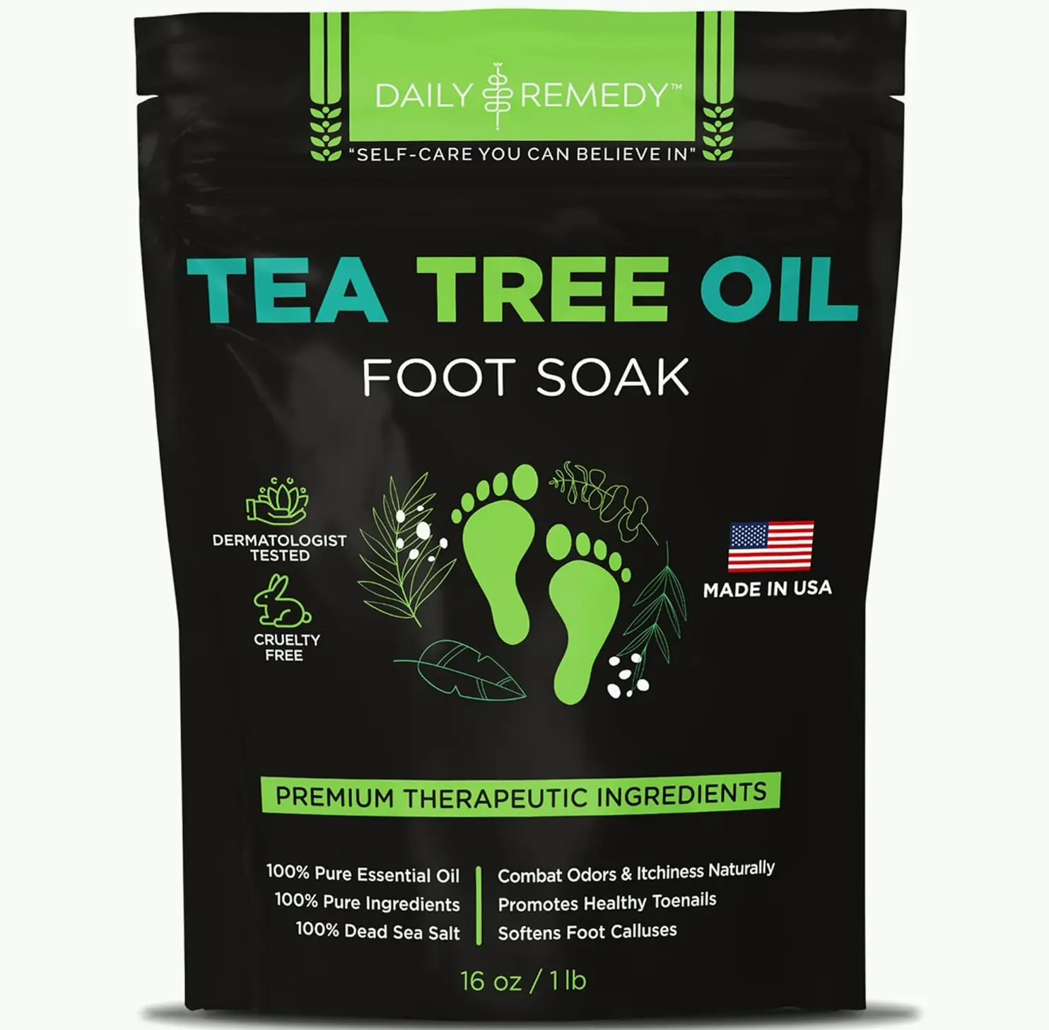 Melaleuca Oil Foot Soak with Magnesium Sulfate - for Toenail Athletes Foot, Scent & Pain Relief - 16 oz