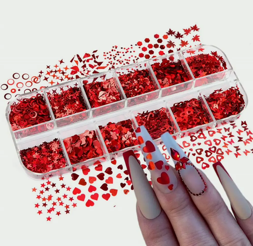 Shimmering Heart Nail Art Glitter Sequins, Valentine's Nail Paillettes Decorations