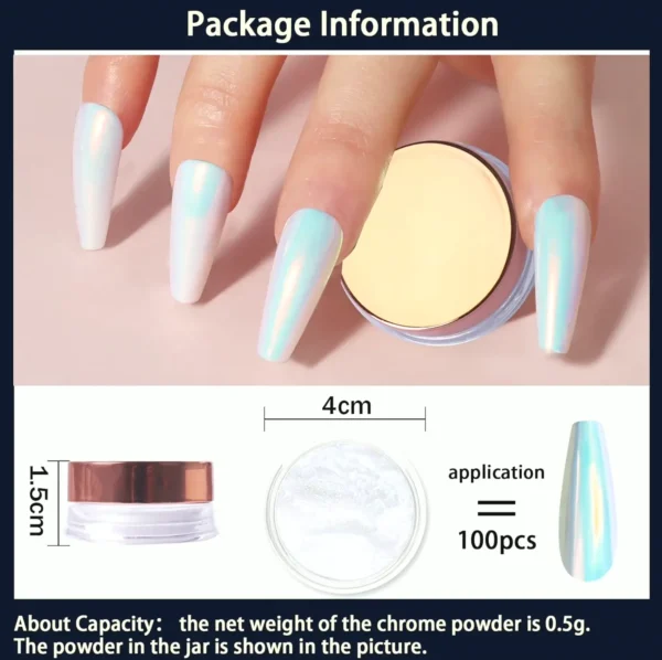 Allstarry White Chrome Nail Powder, Iridescent Pearlescent Effect