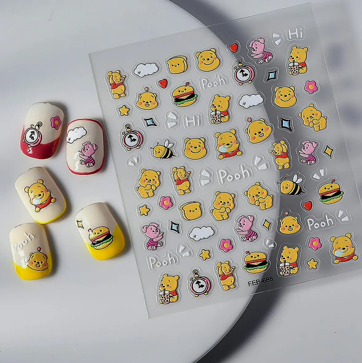 Adorable Cartoon 5D Manicure Stickers - 3 Sheets