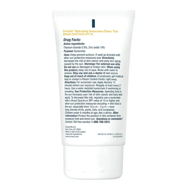 CeraVe hydrating mineral sunblock with sheer tint, SPF 30, 1.7 oz