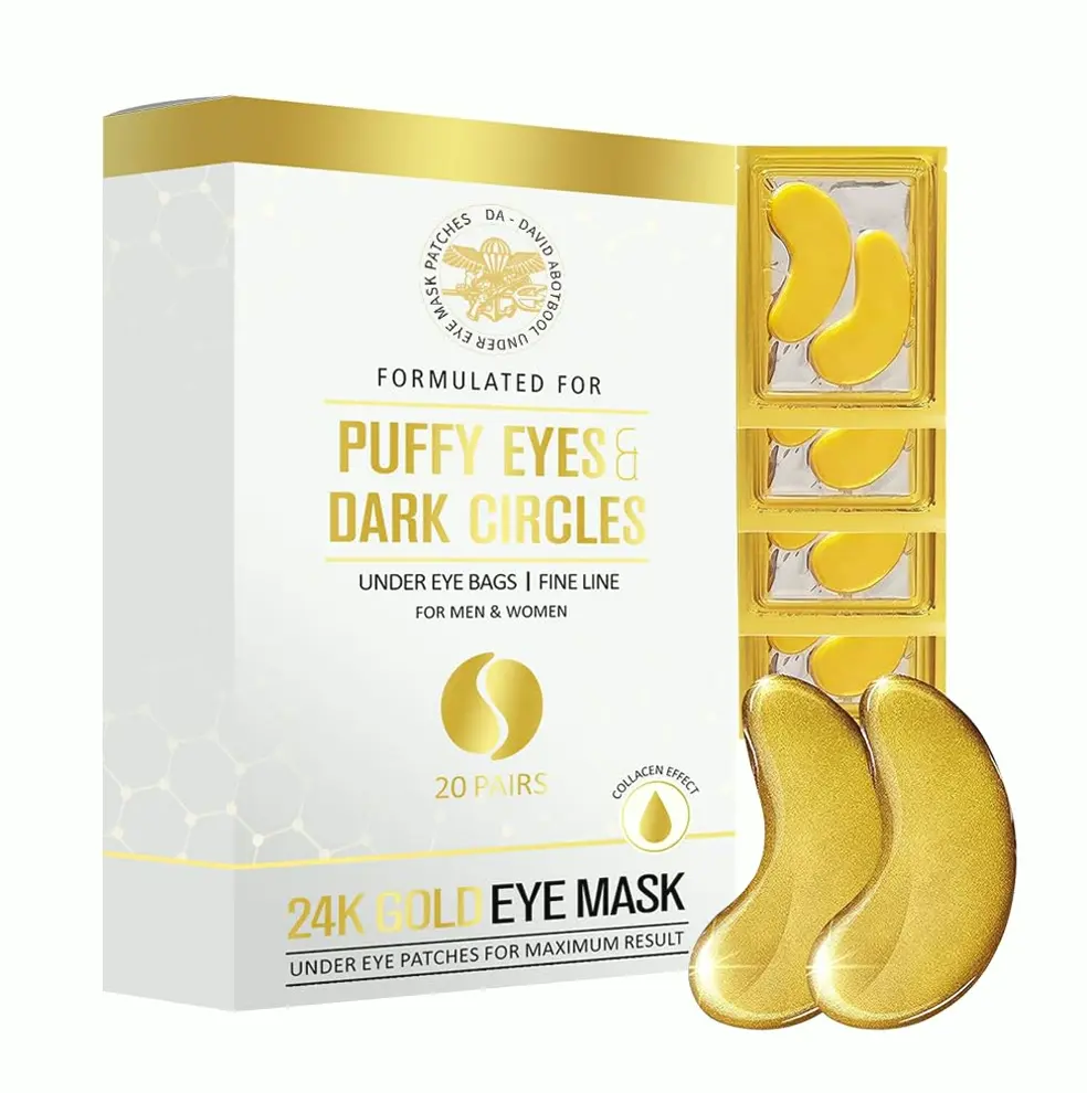 Eye Masks (Pack of 20 Pairs) - Golden Eye Treatment with Amino Acid & Protein, Eye Care for Aging, Puffy Eyes & Dark Circles, Skin Care Treatment for Males & Women