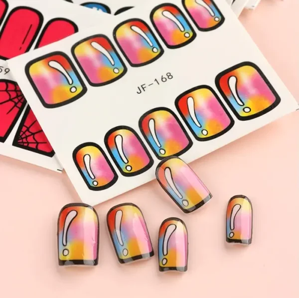 12Pcs Vibrant French Nail Stickers Comic Nail Water Decals
