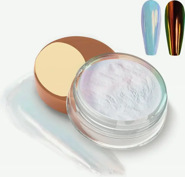 Allstarry White Chrome Nail Powder, Iridescent Pearlescent Effect