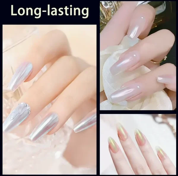 Allstarry White Chrome Nail Powder, Iridescent Pearlescent Effect