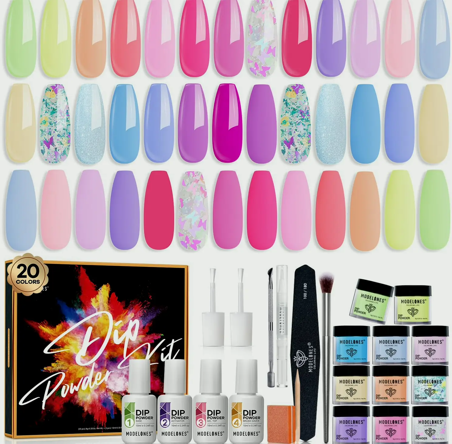 Modelones 32 Pcs Dip Powder Nail Set Liquid Set