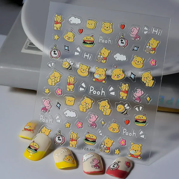 Adorable Cartoon 5D Manicure Stickers - 3 Sheets