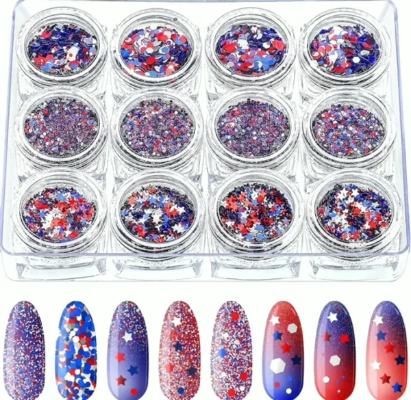 12 Packs Independence Day Nail Shimmer Decoration