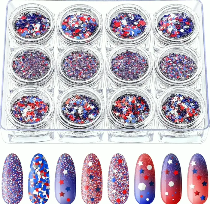 12 Packs Independence Day Nail Shimmer Decoration