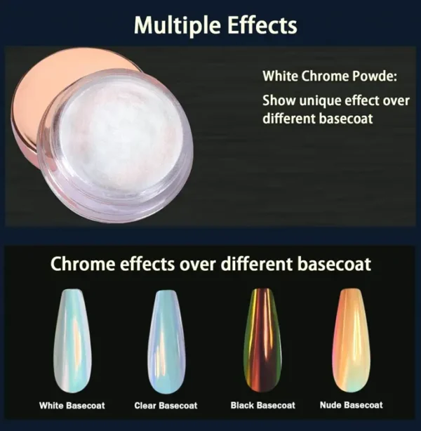 Allstarry White Chrome Nail Powder, Iridescent Pearlescent Effect