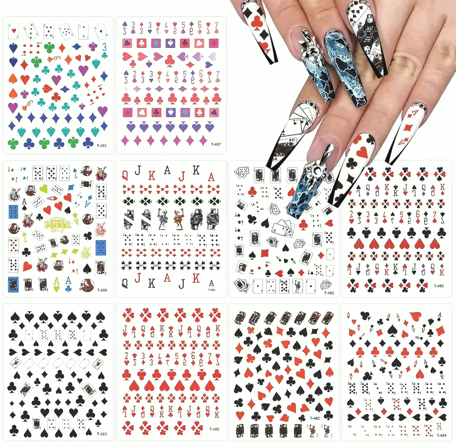 EBANKU 10 Pieces Poker Nail Art Decals