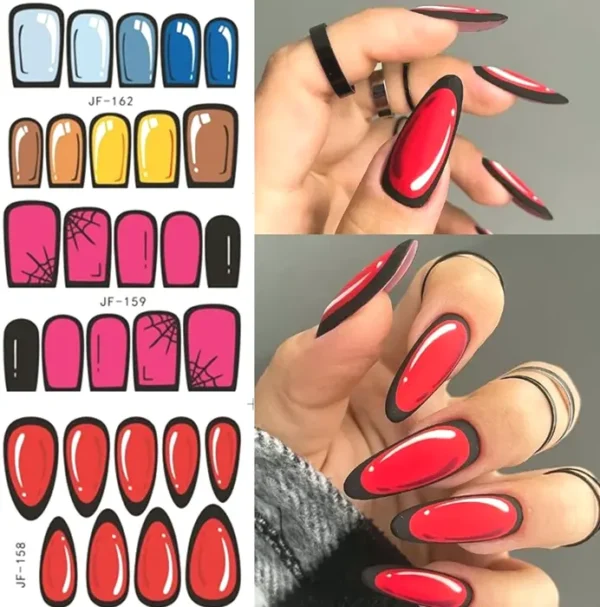 12Pcs Vibrant French Nail Stickers Comic Nail Water Decals