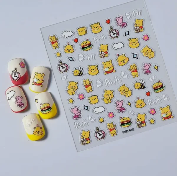 Adorable Cartoon 5D Manicure Stickers - 3 Sheets