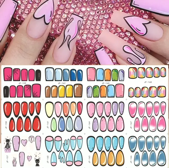 12Pcs Vibrant French Nail Stickers Comic Nail Water Decals