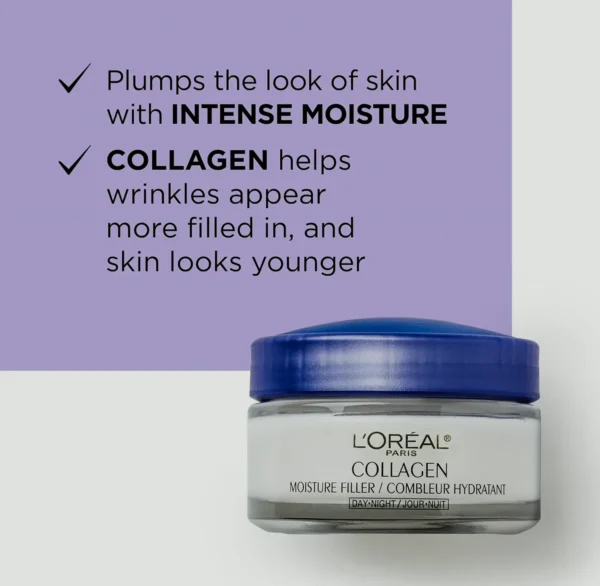 Loreal Collagen Face Moisturizer, Reduce Wrinkles, 1.7 Bottle