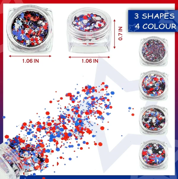 12 Packs Independence Day Nail Shimmer Decoration