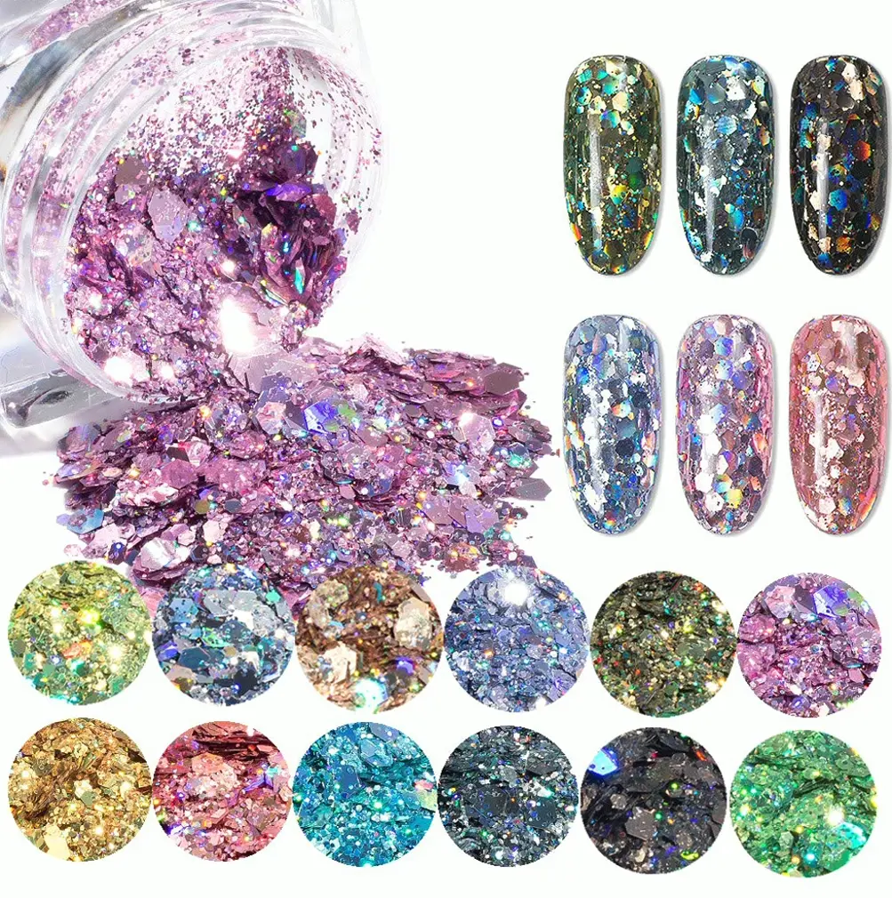 12 Colors Holographic Nail Glitter Bundle
