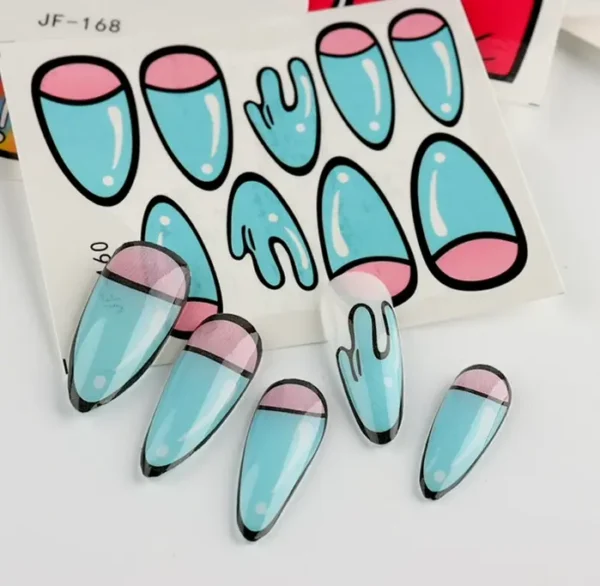 12Pcs Vibrant French Nail Stickers Comic Nail Water Decals